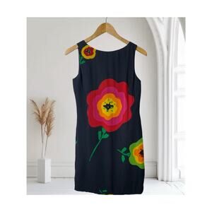 Vintage Y2K Christina Perrin Black Silk Floral Sleeveless Dress Women's Size 4